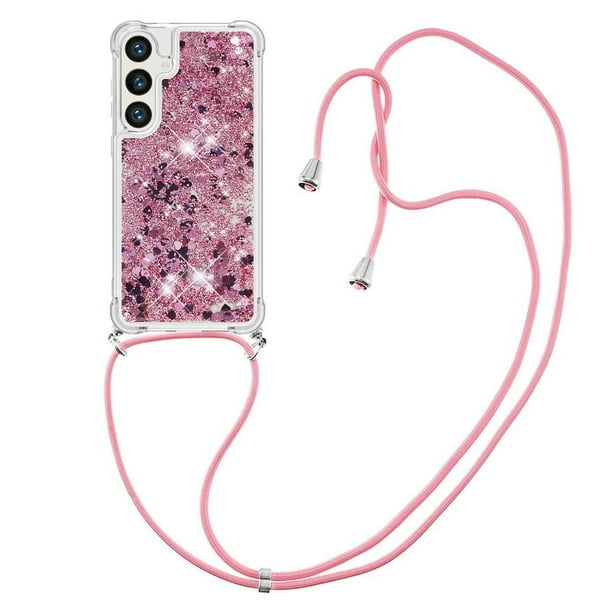 Funda FOXDOCK para Samsung Galaxy S24 con Cuerda Ajustable, Brillo Líquido, Protección Antigolpes y Lente – Ideal para Regalo