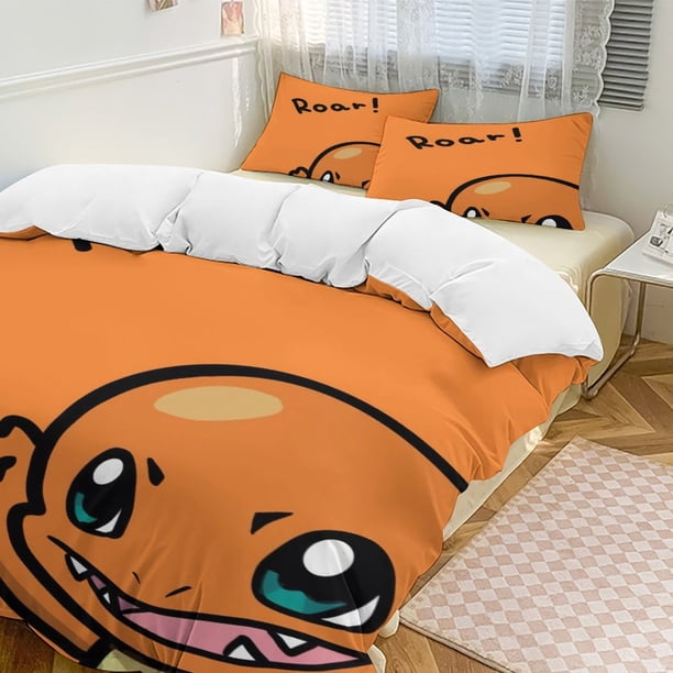 Charmander Bed Duvet Cover Funny Anime Cartoon Bedding Sets Lightweight 3 Piece Comforter Sets