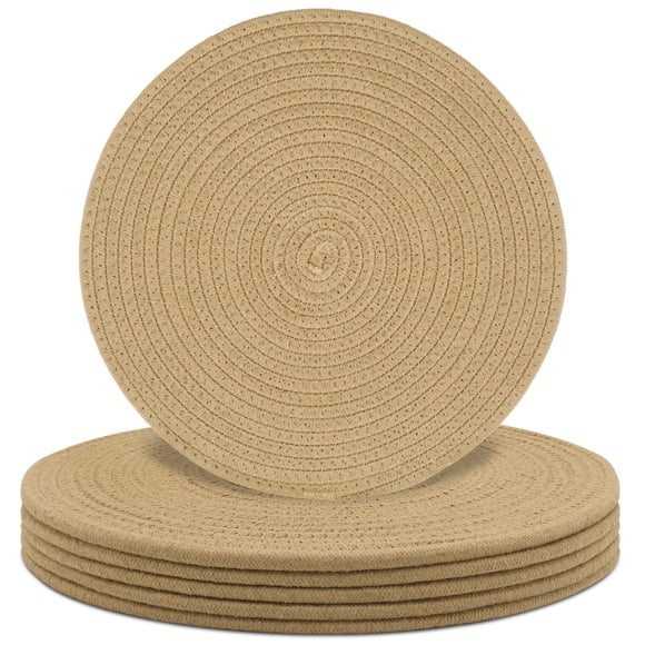 Mantel individual Jukercici 33 cm de cuerda de algodón, paquete de 6, color caqui