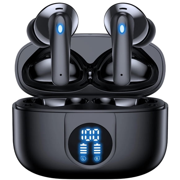 VEATOOL P91 Auriculares Inalámbricos, Auriculares Bluetooth V5.4 Estéreo con Micrófonos de Cancelación de Ruido, 60 Horas de Reproducción, Estuche Mini con Pantalla LED Dual
