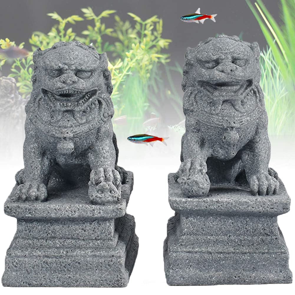 Par de estatuas Fu Foo Dogs, leones guardianes asiáticos para acuario, talla M