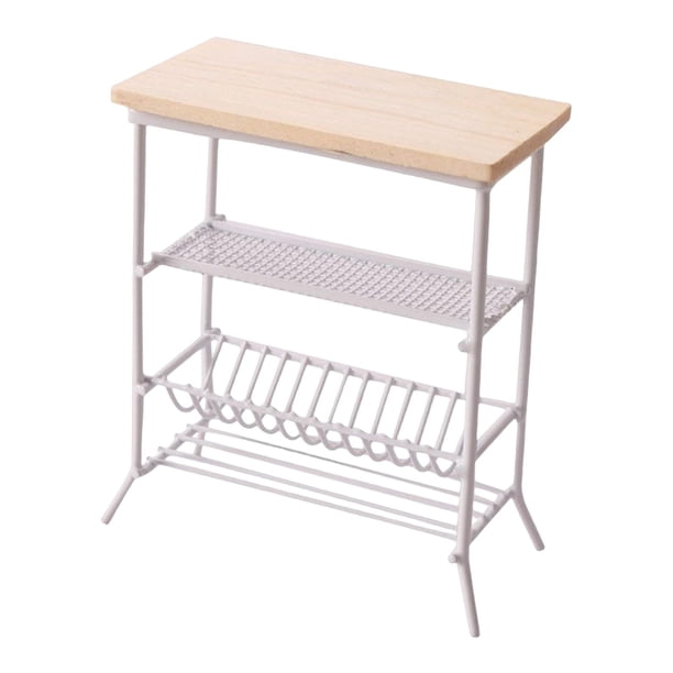 Estante para Vajilla de Casa de Muñecas Juguete de Simulación para Niños Mueble de Almacenamiento 1 12 Estante de Madera Adecuado para Decorar Comedor Blanco