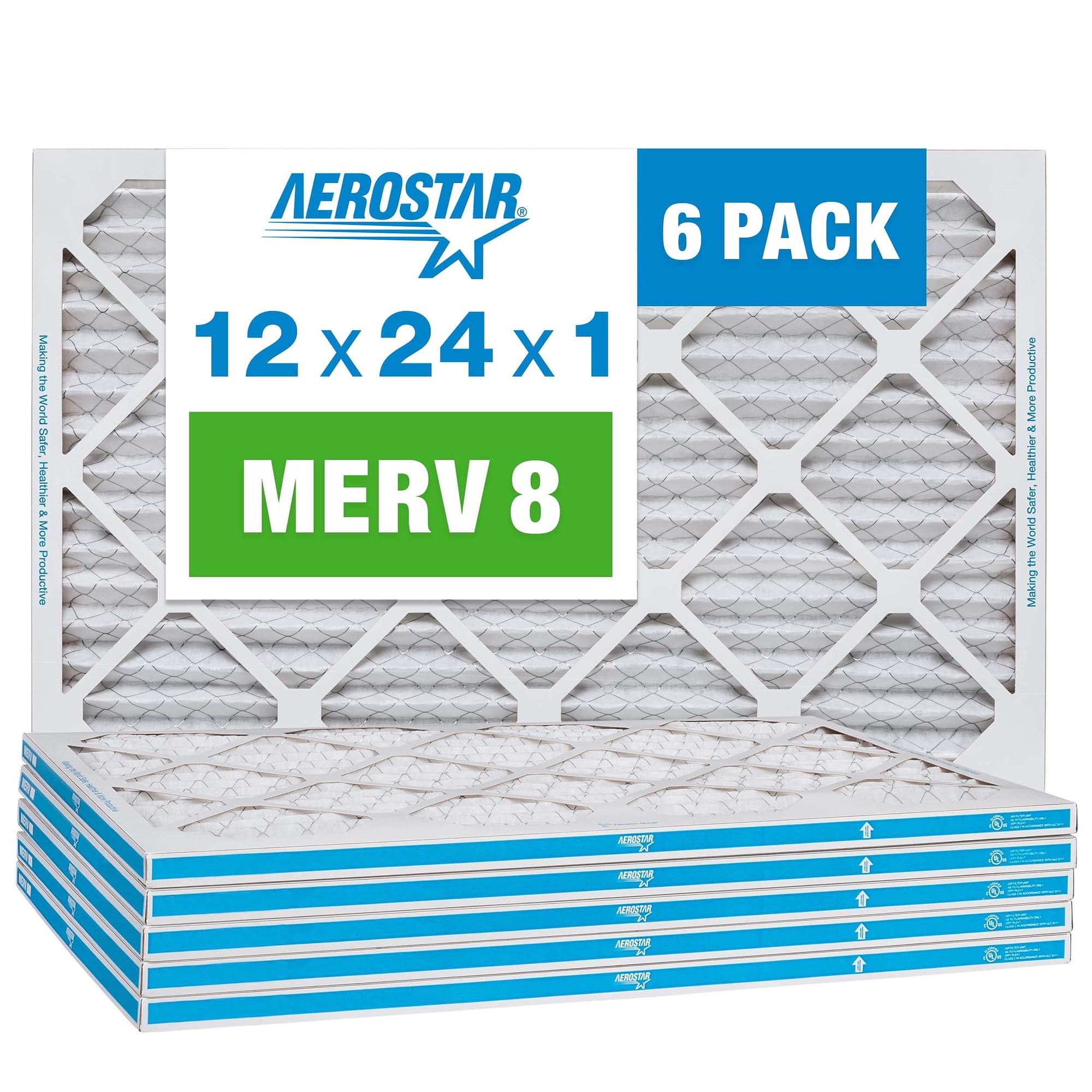 Filtro De Aire Aerostar Merv 8 12 X 24 X 1 (30 X 60 X 2 Cm Real), Paquete De 6