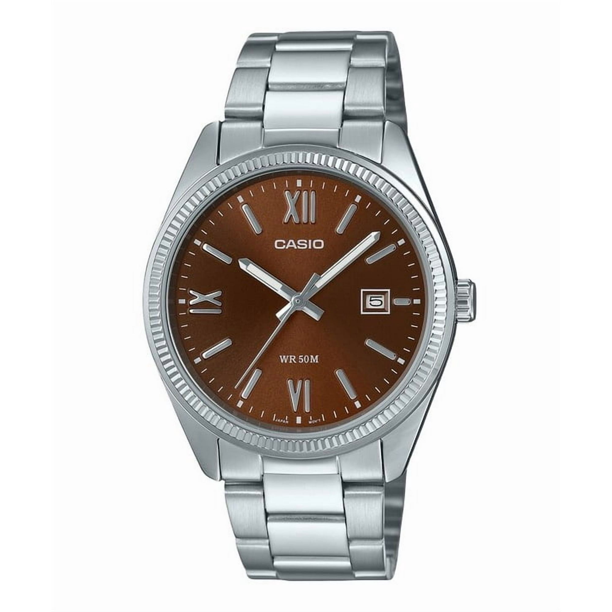 Casio - Reloj Análogo Para Hombre Standard Ion Plated Acero Inoxidable Dial Marrón Quartz Mtp-1302dd-5av