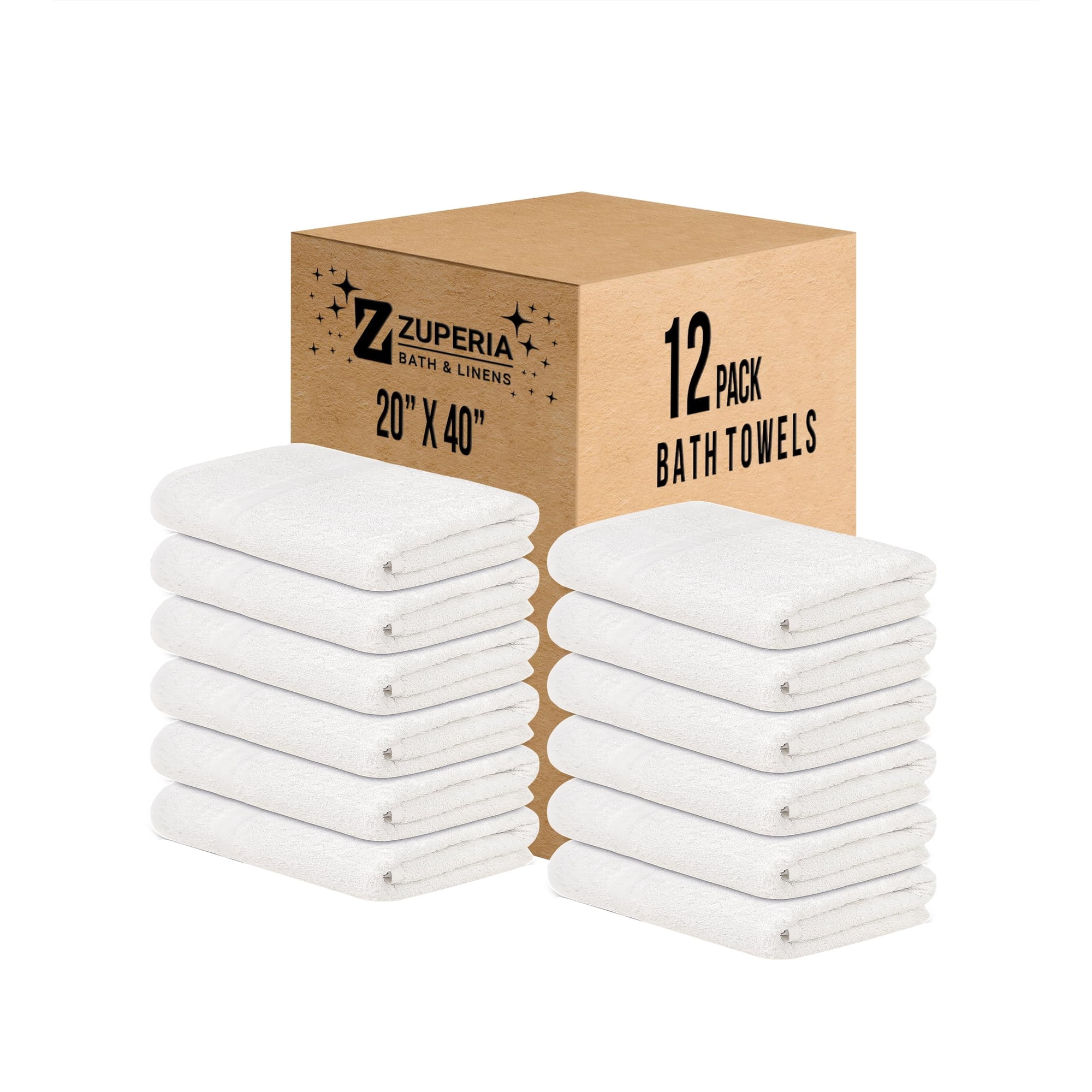 Zuperia - Paquete De 12 Toallas De Baño Classic 100% Algodón 20 X 40 Cm Color Blanco