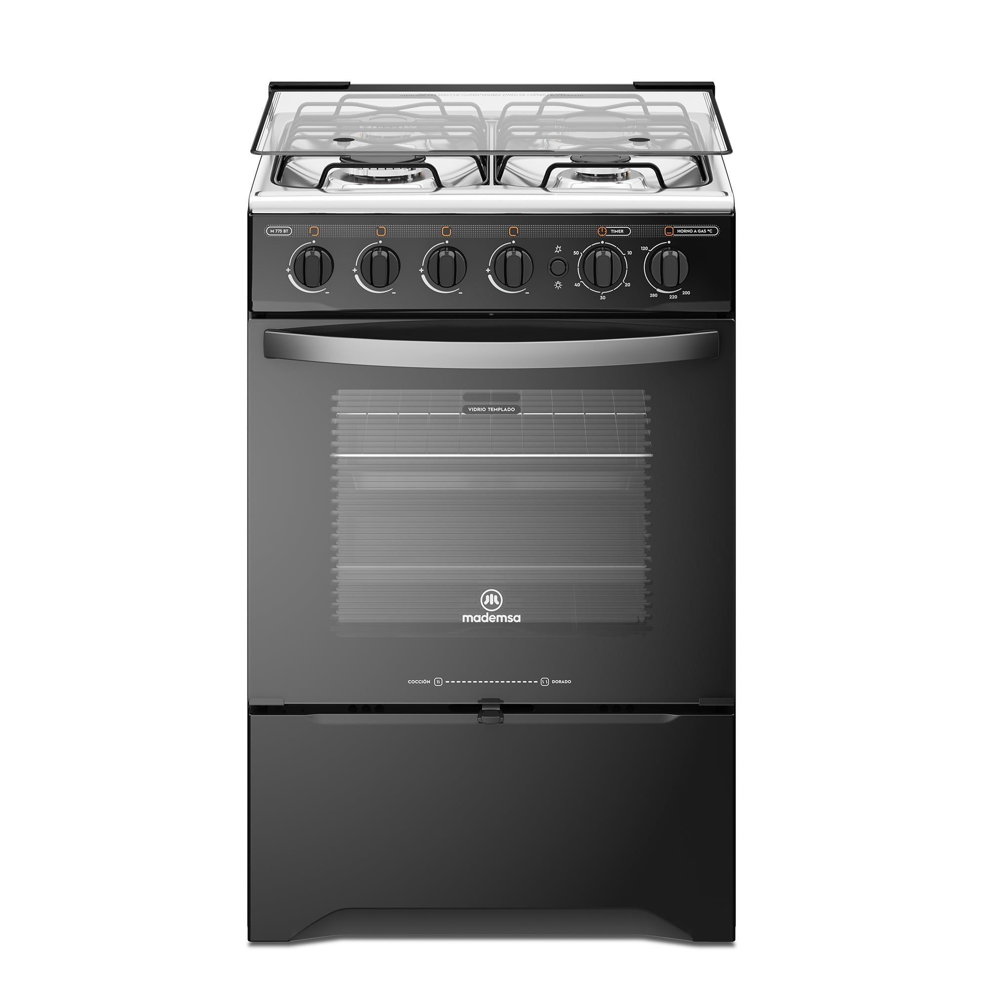 Mademsa - Cocina A Gas 4 Platos Limpiafácil Y Timer M 775 Bt Negra