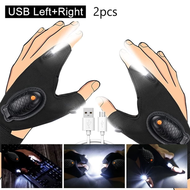 2pcs USB Glove Lamp Flashlight LED Lighting Repair Finger Lamp For Outdoor Night Fishing Camping Hiking Tool (Left And Right)