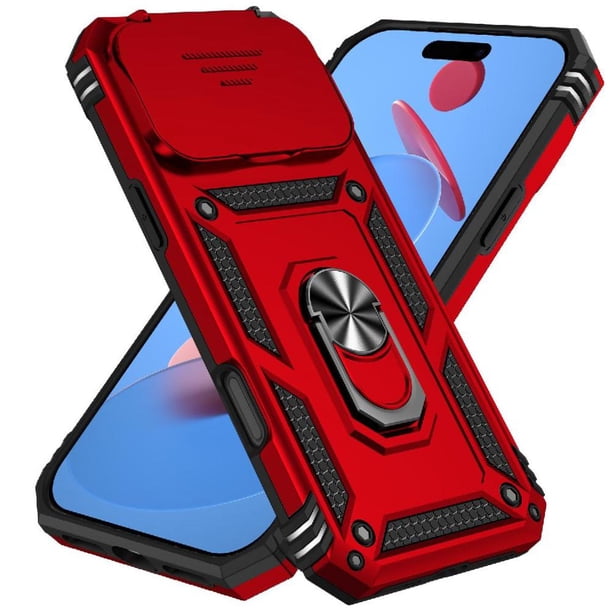 Funda Resistente Anillo Soporte iPhone 17 Pro Max Privacidad Cámara Montaje Magnético Rojo