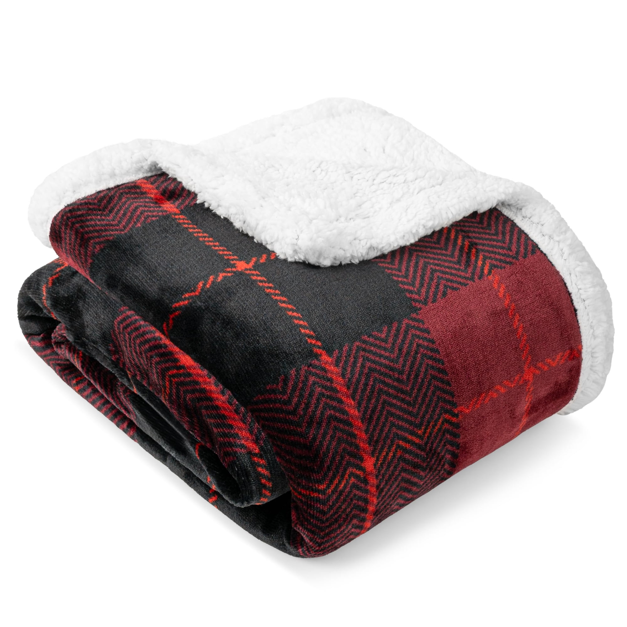 Manta Pavilia Red Plaid Sherpa 50x60 Para Sofá