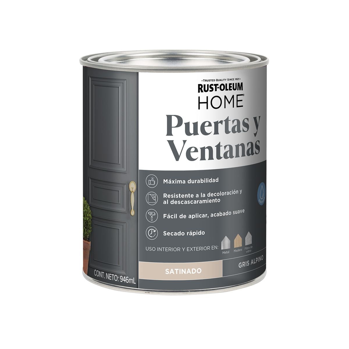 Rust-oleum - Pintura Puertas Interior Y Exterior Gris Alpino Satinado 946 Ml