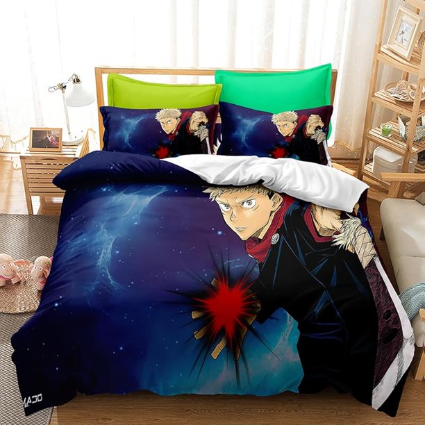 Cartoon-on Ani-me Du-vet Cove-r Bedding Jujutsu -Kaisen -3 Piece- SetBed- Duvet Cove-r with-Pillo-wcases Su-per Soft Duvet Co-ver with-Pillo-wcases