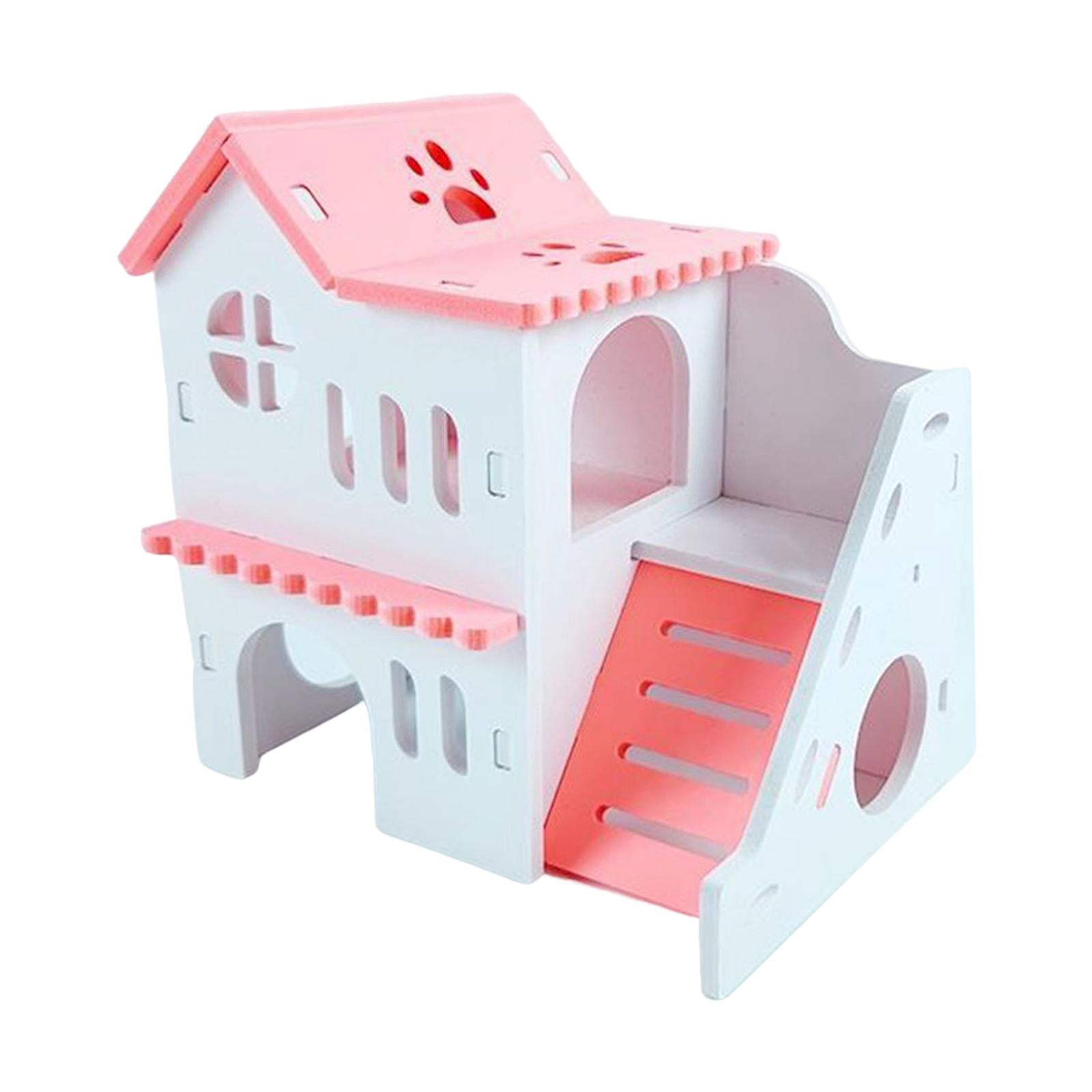 Magideal - Casa De Hámster De Madera Para Escondite De Animales Pequeños, Escondite De Animales Pequeños Con Escalera Para Escalar, Juguetes De Ejercicio, , Rosado