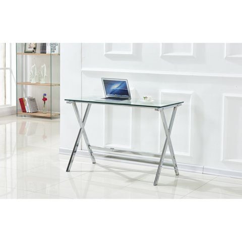 M&Ms - Glass Computer Desk, Transparent Tempered Glass Laptop Table With Rounded Edges Desks, Sofa Table