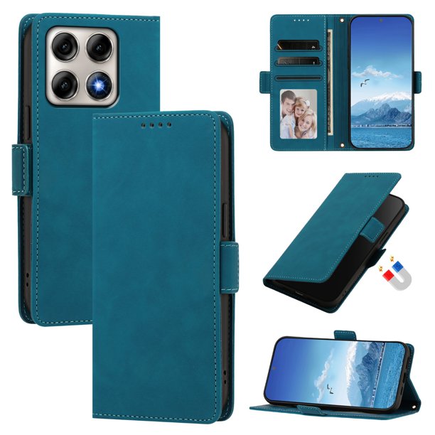 Funda Billetera Delgada para Motorola Edge 70 Pro con Ranuras y Soporte Azul lago