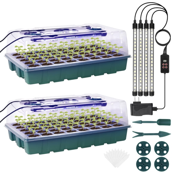 Charola para germinar semillas Sondiko con luz de cultivo, 80 celdas con domo, paquete de 2