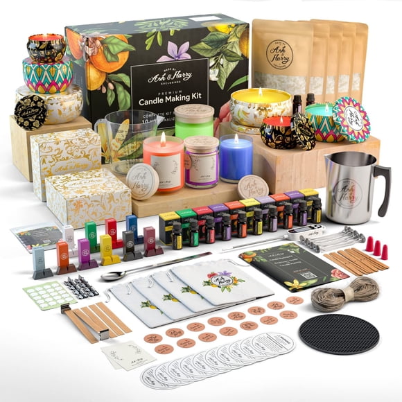 Kit para hacer velas ASH & HARRY de soya premium con 10 latas y frascos