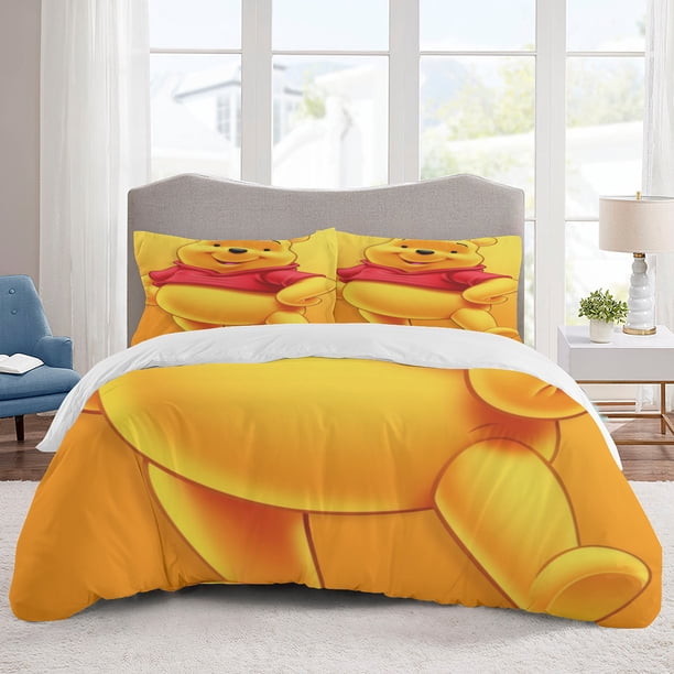 Pooh Bear Bedding Sets Cartoon Duvet Cover Lightweight 3 Piece Bet Sets for Kids Boys Girls