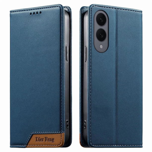 Funda Tipo Cartera de Cuero Sintético para Samsung Galaxy S25 Edge Bloqueo RFID, con Ranuras para Tarjetas y Bolsillo para Efectivo, Cierre Magnético Fuerte Azul