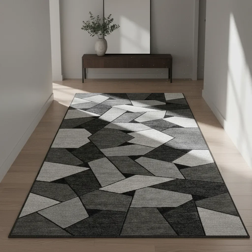 Casadeliacl - Alfombra Pasillera 3d Wm 60x180 Cm Decorativa 1.8 M 60 Cm Cuadrados Gris Con Negro