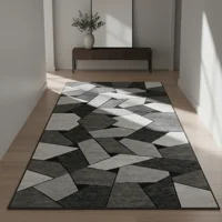 Casadeliacl - Alfombra Pasillera 3D Wm 60X180 Cm Decorativa 1.8 M 60 Cm Cuadrados Gris Con Negro