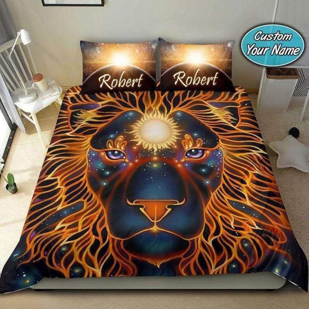Sun Lion Neon Light Personalized Custom Name Quilt Duvet Cover Set Super 3-Piece Bedding Set