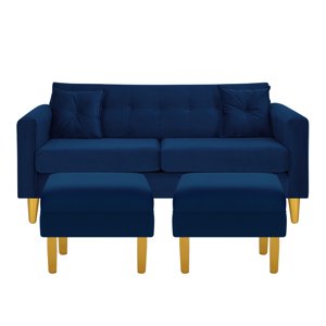 Bodevir - Sofa New Retro 3C + 2 Pouf Felpa 01 Azul Marino