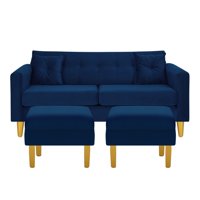 Bodevir - Sofa New Retro 3C + 2 Pouf Felpa 01 Azul Marino