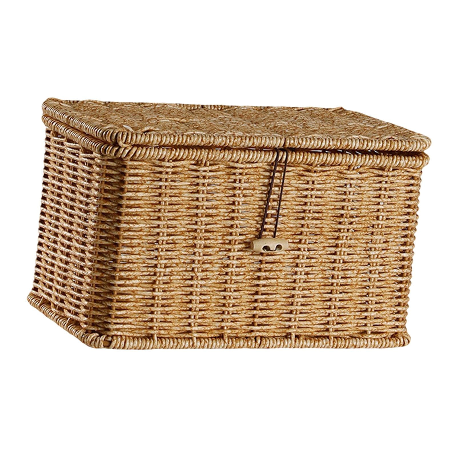 Magideal - Canasta De Almacenamiento Con Tapa Organizador Doméstico De Almacenamiento Rectangular Para La Mesa De La Sala De Estar Pantelera De Baño De Cocina De 24cmx14cmx14cm