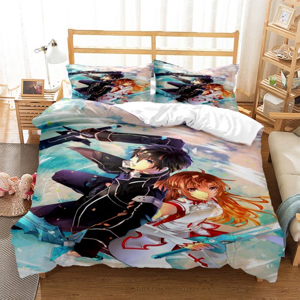 Fashion SAO Anime Art Three Piece Bedding Set Fashion Article Boys Or Adults For Beds Quilt Covers Pillowcases Bedding Set Bed Sheets