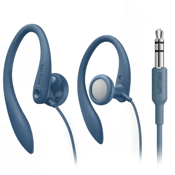 Audífonos Philips SHS3200BL con cable, gancho flexible para la oreja, azul