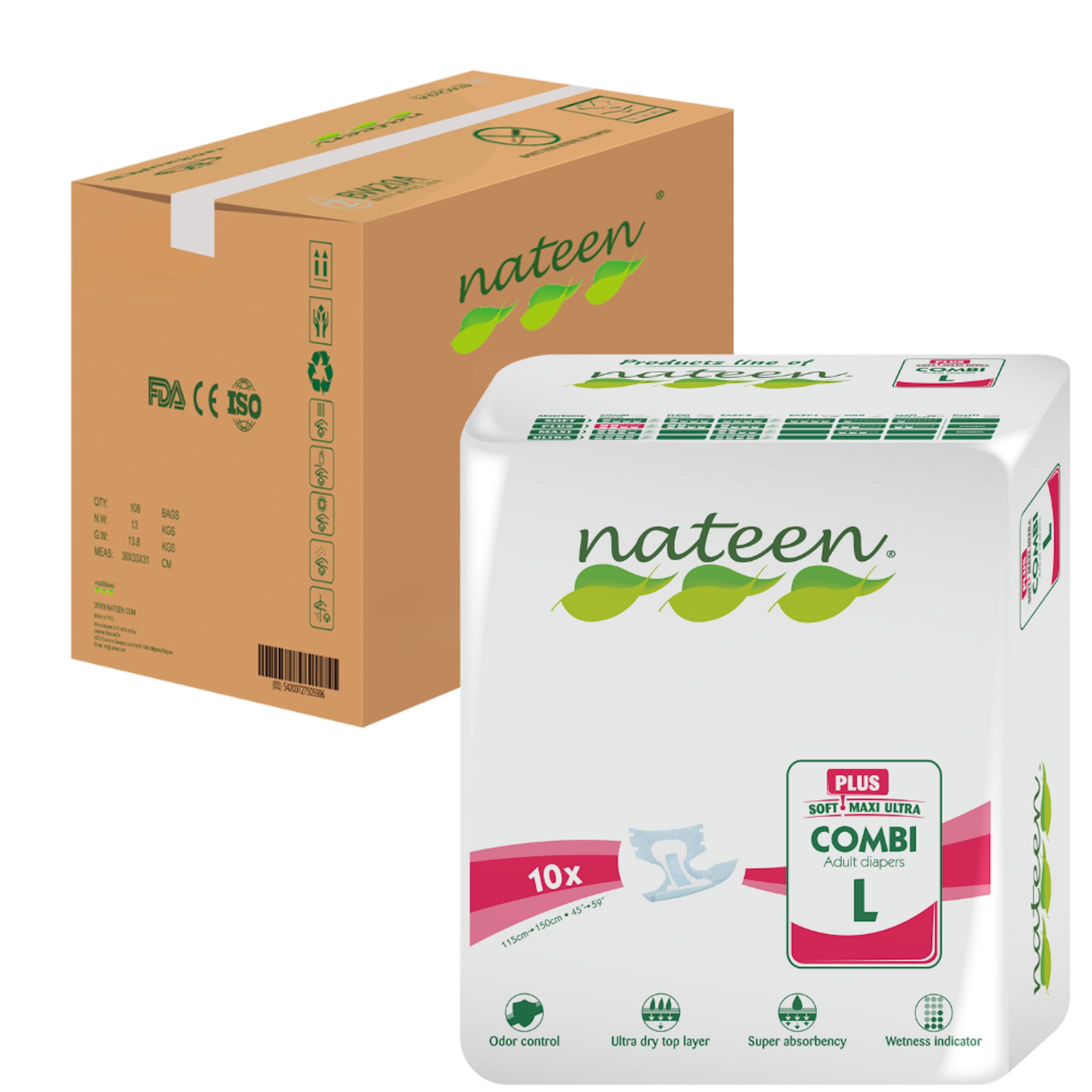 Nateen - Pañal Adulto Combi Plus L - 80 Unidades