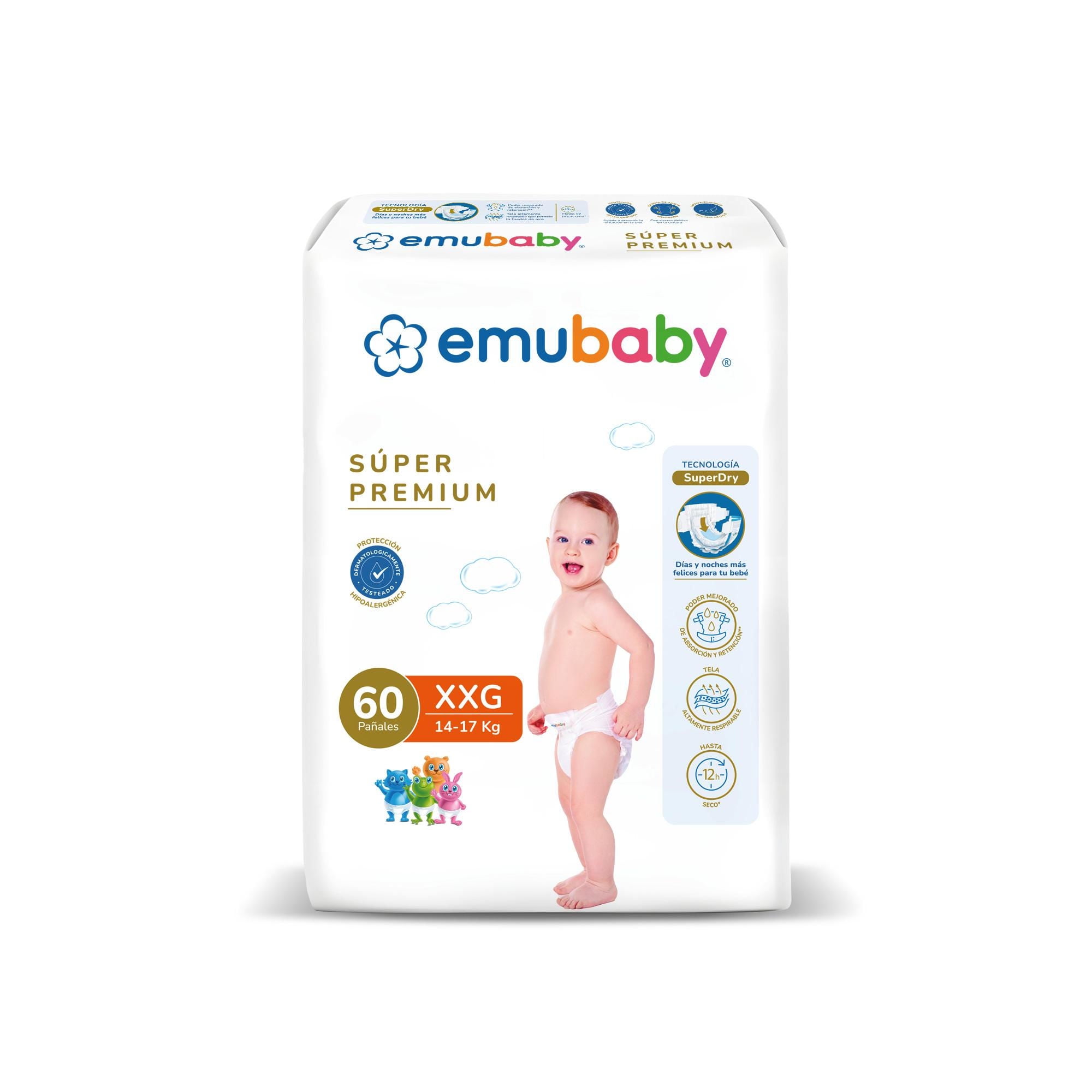 Pañales Súper Premium Xxg 60 un Emubaby