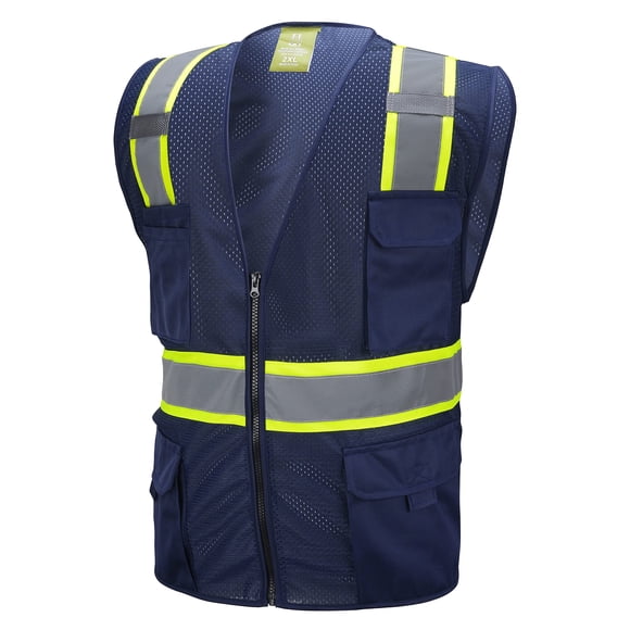 Chaleco de seguridad CAL PACIFIC 2XL azul marino reflectante con múltiples bolsillos
