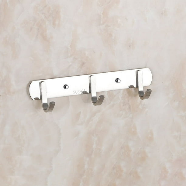 1pc Wall Mounted Stainless Steel Hook Rack,No Punching Sturdy Hooks Rack For Bathroom ,Kitchen,Door,Wall,Rectangle Hooks Rack With Sticker