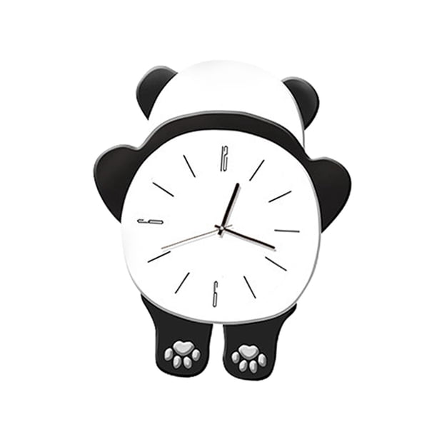 Reloj de pared con diseño de panda para niños, diseño de dibujos animados, adorable y elegante, para colgar en la pared, para aula, cocina, dormitorio Panda de vuelta