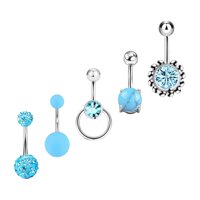 Magideal - 5X Anillos Para Ombligo, Barras Para Ombligo, 10 Mm, Circonita De Moda Corta De Acero Inoxidable De 1,6 Mm Para Mujer, Barra Curva Para Ombligo, Anill Azul