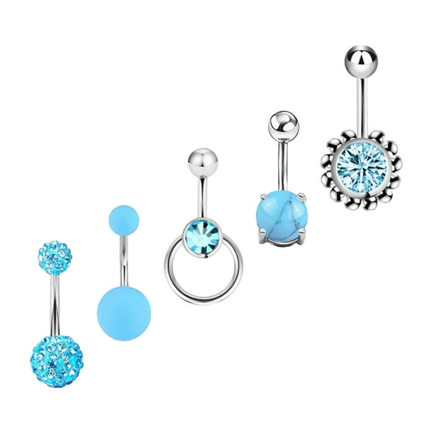 5x anillos para ombligo, barras para ombligo, 10 mm, circonita de moda corta de acero inoxidable de 1,6 mm para mujer, barra curva para ombligo, anill Azul