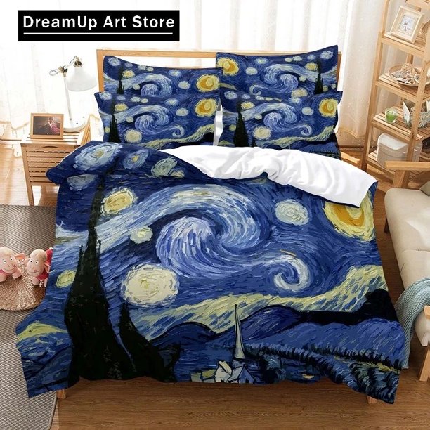 Oil Painting Van Gogh Star Sky Bedding Set Boys Girls Duvet Cover Pillowcase Bed Adult Bedroom