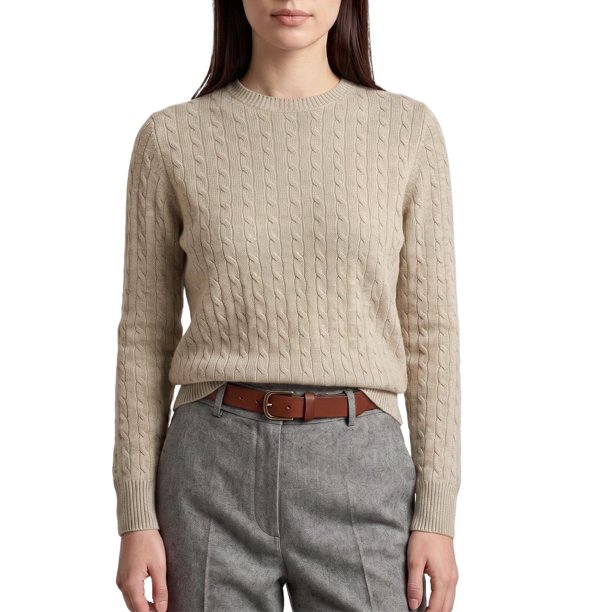 INSPIRE CHIC Suéter de Mujer de Punto con Cuello Redondo de Manga Larga, Dobladillo Elástico, Capa Base para Otoño e Invierno, Top Casual de Punto Acanalado M Camel