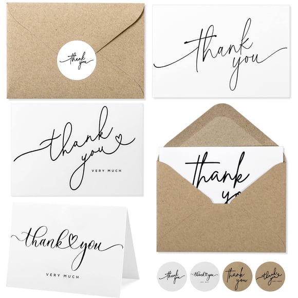 Tarjetas De Agradecimiento 100 Unidades Sobres Kraft Y Stickers