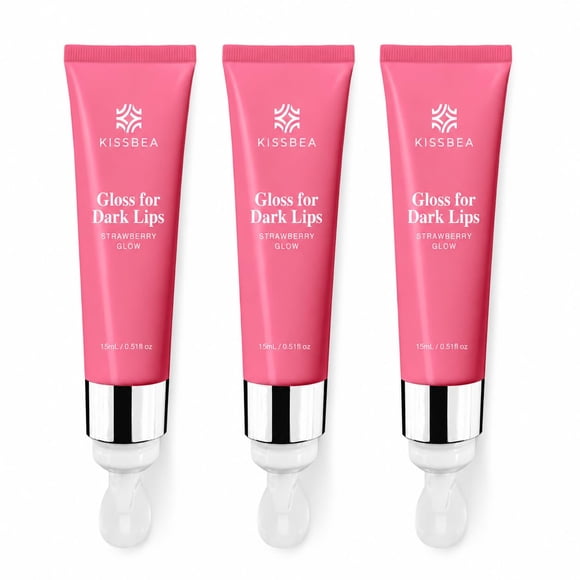Kissbea Strawberry Glow Brillo Labial para Labios Oscuros, Pack de 3
