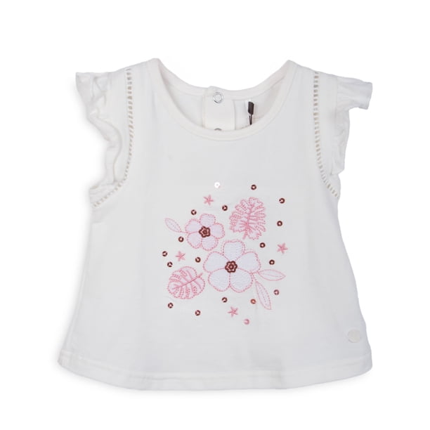 Polera Bebé Niña Manga Corta con Vuelos Floral Crudo Pillin