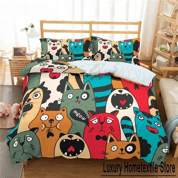Fashion 3D Cartoon Graffiti Print Polyester Bedding Sets Child Kids Covers Boys Bed Linen Set For Teens King Size Home Textiles