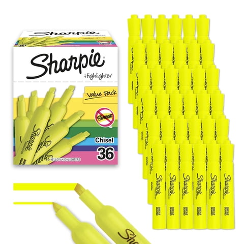 Rotuladores Sharpie Tank Style Con Punta Cincelada, Color Amarillo, 36 Unidades