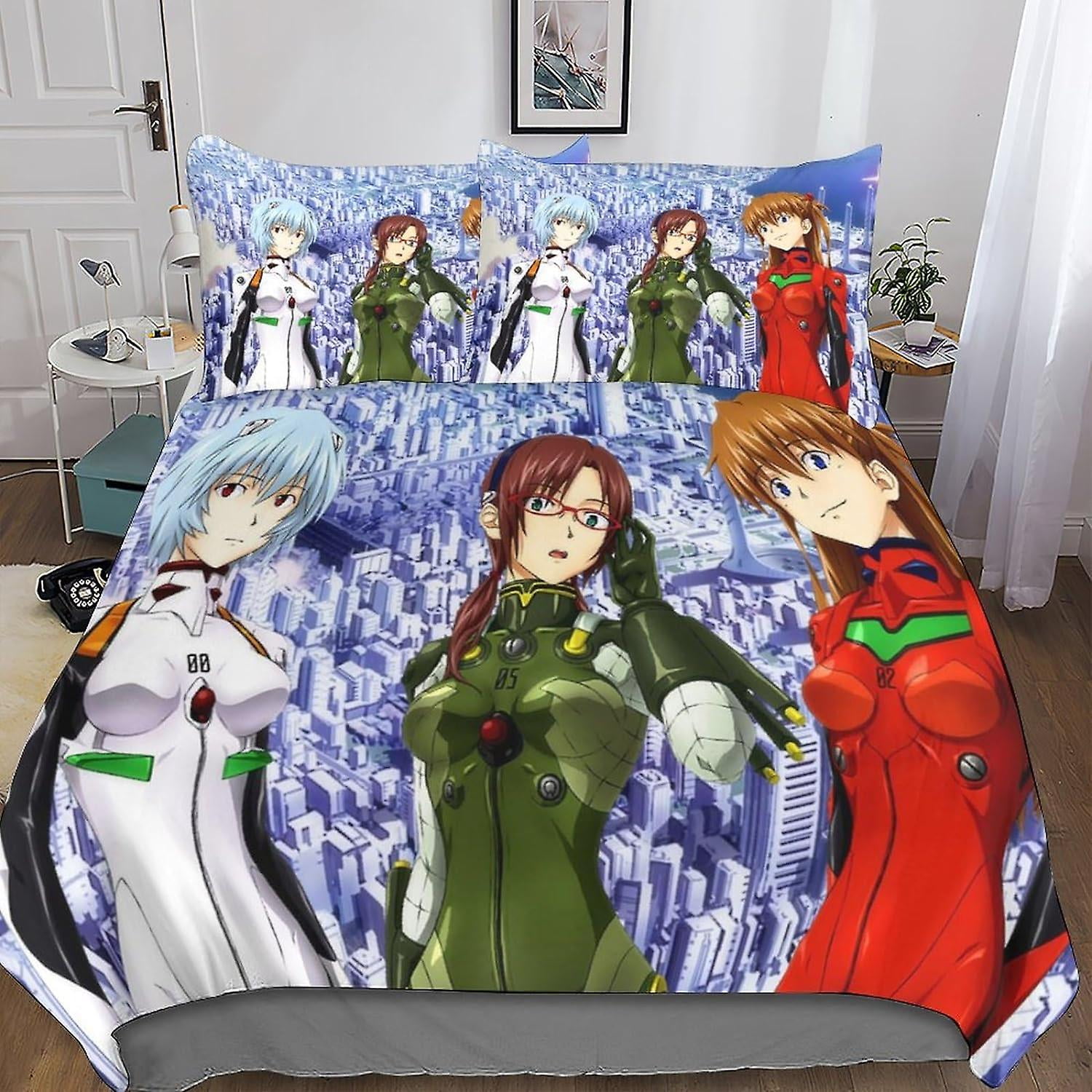 Yingd - Juego De Funda Nórdica Entemah Neon Genesis Evangelion Ropa De Cama Con Estampado 3d Funda Nórdica De Eva Con Cierre De Cremallera Para Niños Adolescentes Y Niños Microfibra Suave 3 Pie
