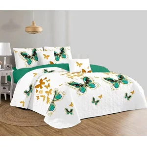Casadeliacl - Cubrecama Quilt Delgado2 Plaza Diseño Modernos Tf Mariposa Verde / Blanco