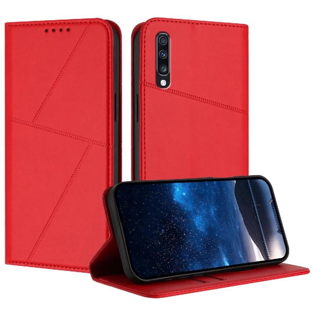 Funda Cartera Magnética para Samsung Galaxy A70 Protección Antichoque con Ranuras Rojo