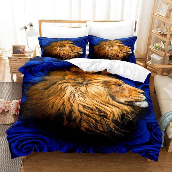 Sunset Lion Series Quilt Duvet Cover Set Bedclothes Pillowcase Kids 3-Piece Bedding Set