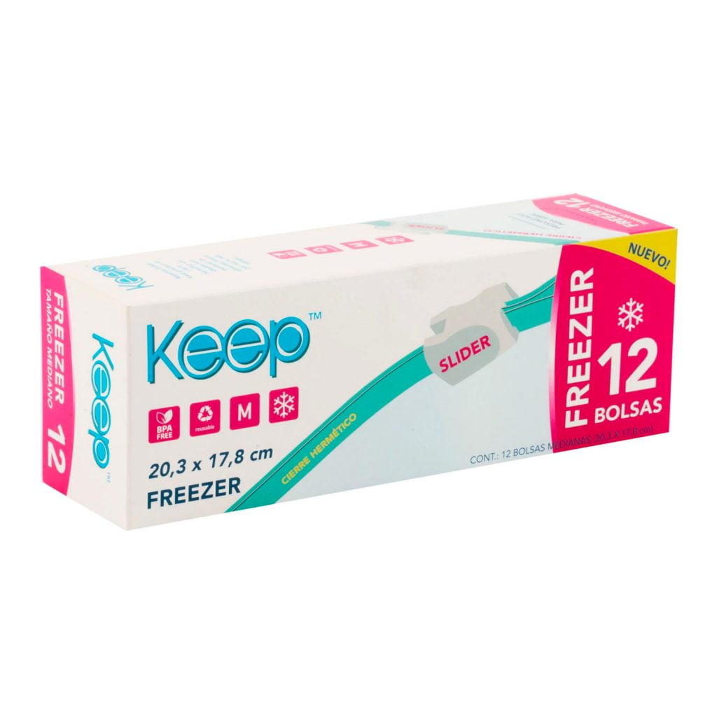 Keep - 12 Bolsas Freezer Cierre Hermético Slider 20,3x17,8cm M