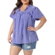 thumbnail image 4 of Agnes Orinda Blusa de Cuadros con Lazo Frontal y Volantes para Mujer de Talla Grande, Cuello en V, Manga Corta, Camisa de Verano Casual Elegante 2X Azul, 4 of 6